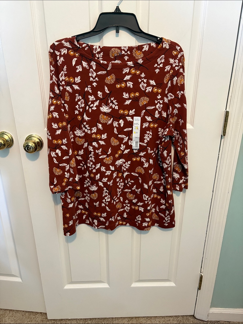 croft & barrow Rust-Burgundy Floral Long Sleeve Tunic
